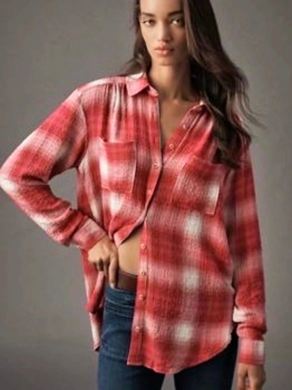 Pilcro The Hadley Relaxed Buttondown Shirt: Plaid Edition Red & White XXS